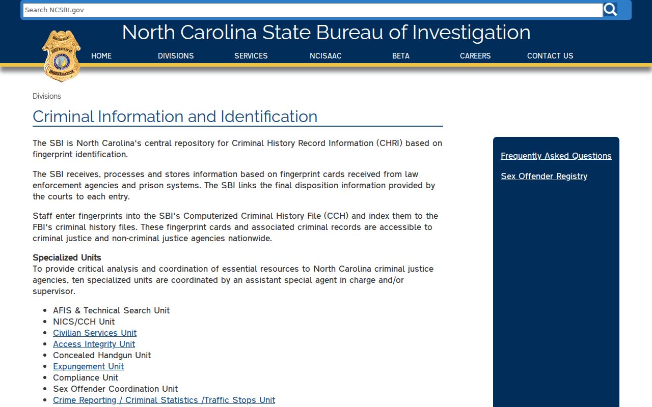 Mitchell County criminal history state SBI repository
